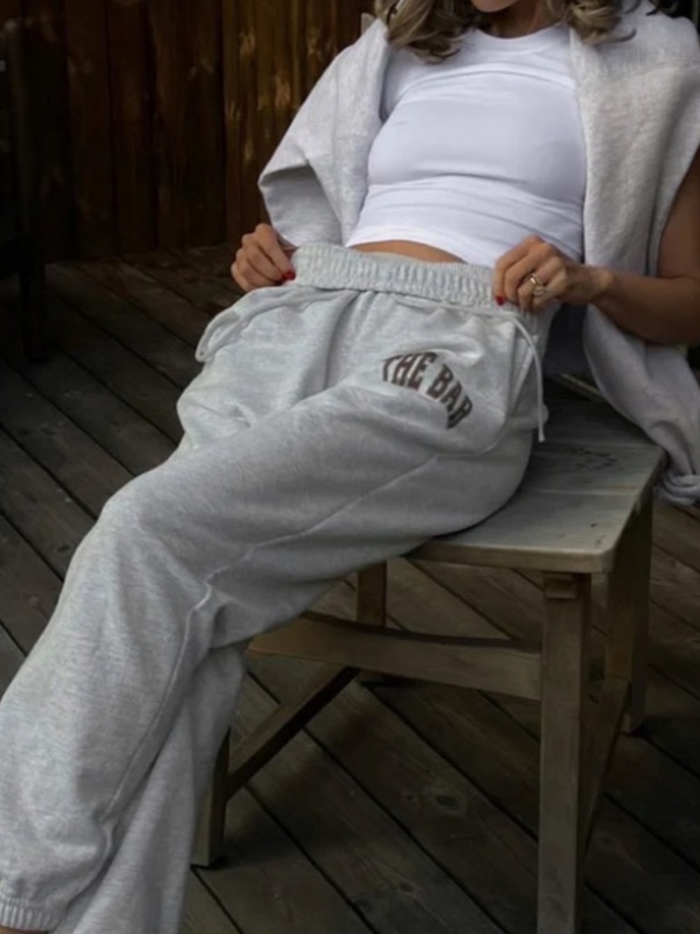 THE BAR Heather Grey Chocolate Logo Varsity Sweatpants, Size SMALL